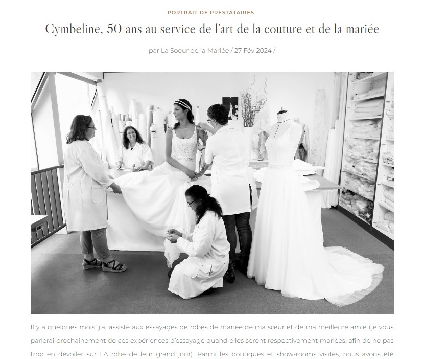 Article de la Sœur de la mariée sur le savoir-faire de l'atelier Cymbeline