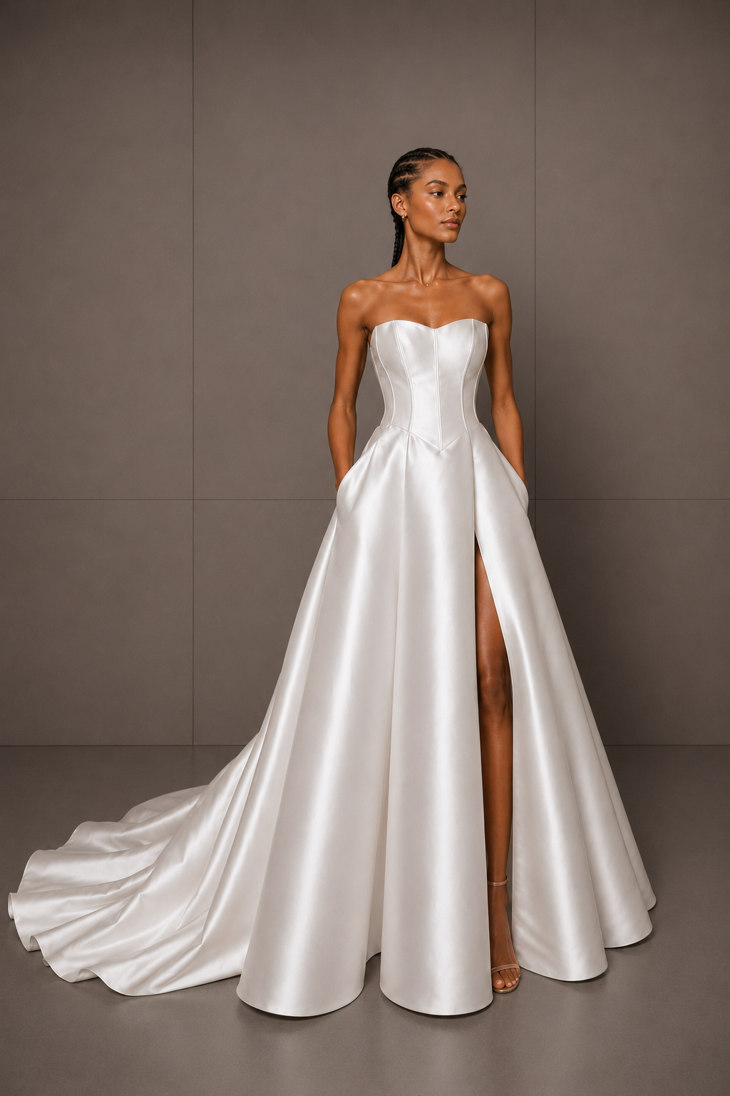 BUSTIER CARACAS - JUPE CANDIDE femme dans une robe de mariée princesse élégante en mikado