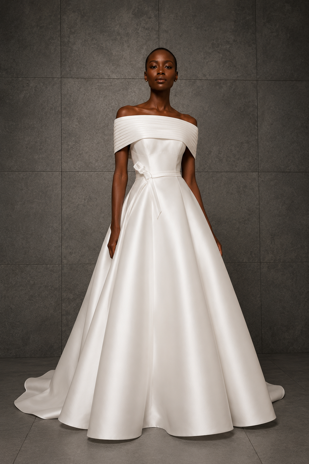 CARINE - COL 4 femme dans une robe de mariée princesse élégante en mikado