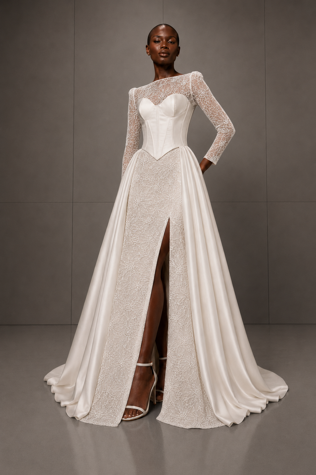 CIARA - SURJUPE CIARA - BUSTIER CIARA femme dans une robe de mariée sirène glamour brillante avec une surjupe pour une allure princesse