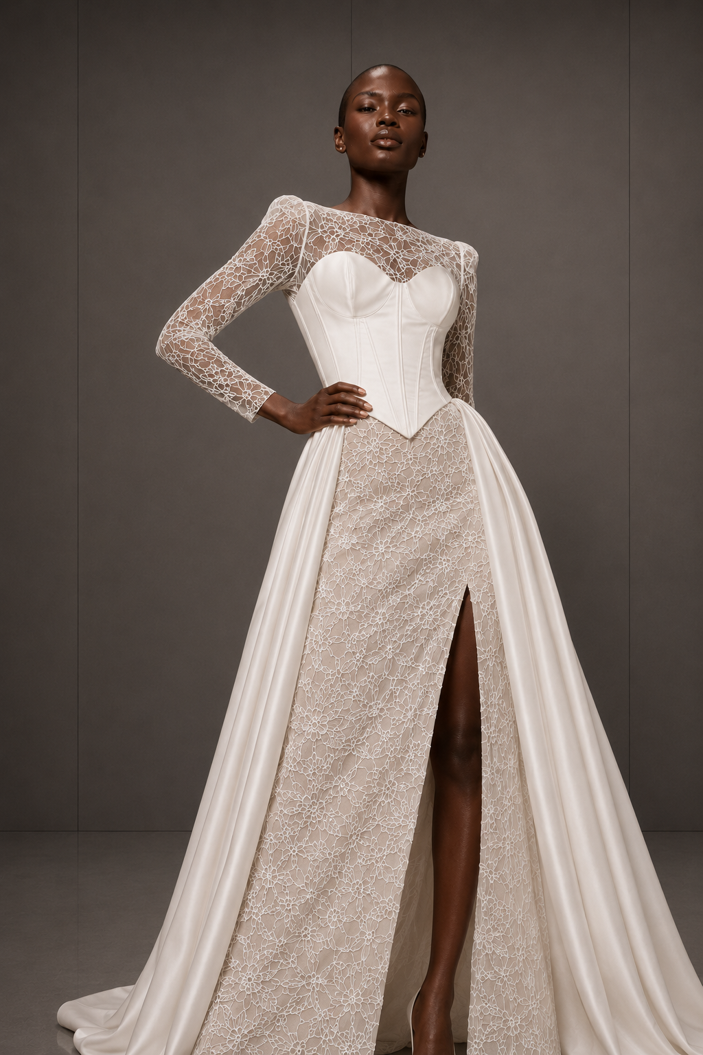 CIARA - SURJUPE CIARA - BUSTIER CIARA femme dans une robe de mariée sirène glamour brillante avec une surjupe pour une allure princesse