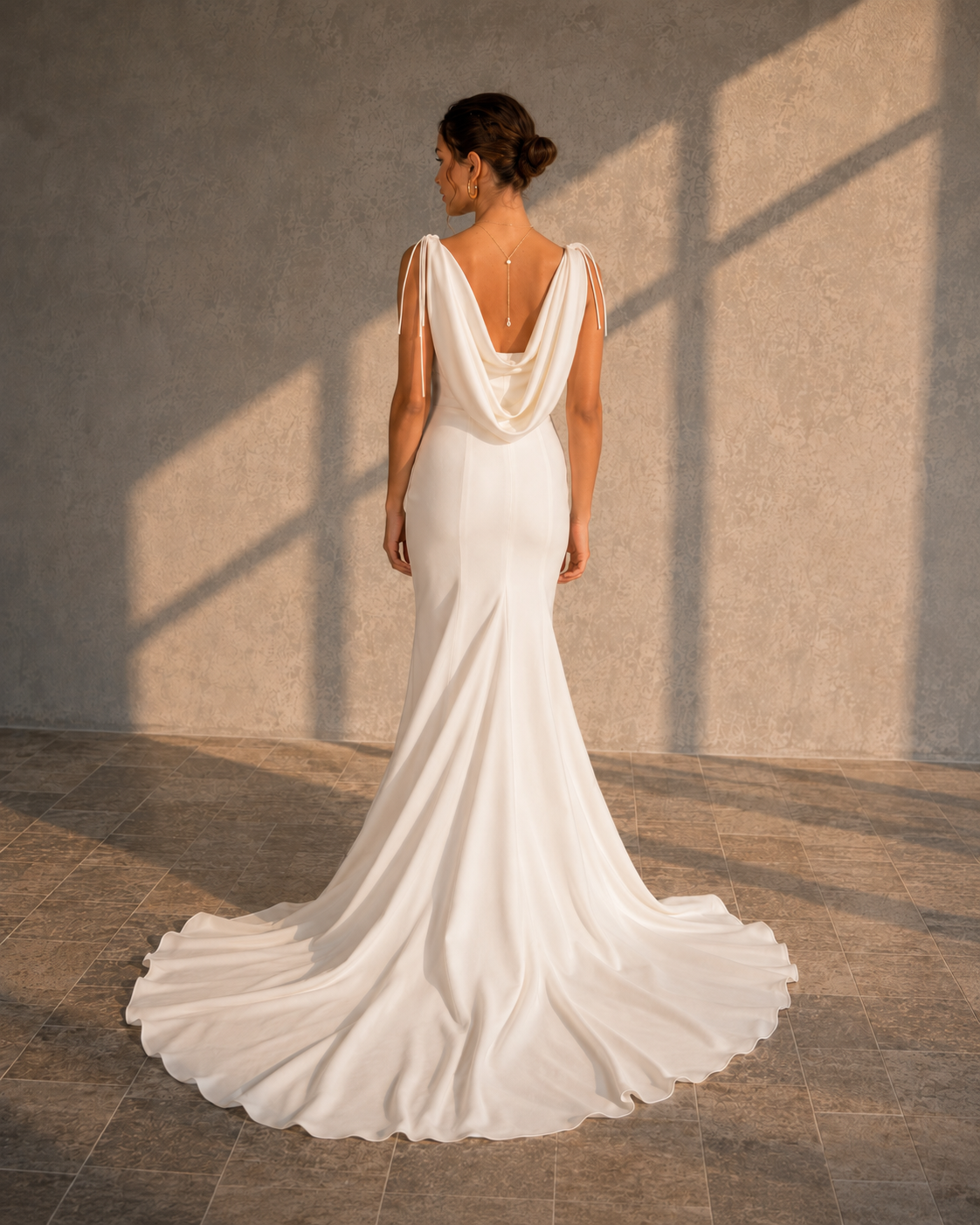 CLARISSE - BÉNITIER 271 - MS C267 femme dans une robe de mariée sirène glamour et son bénitier assortie