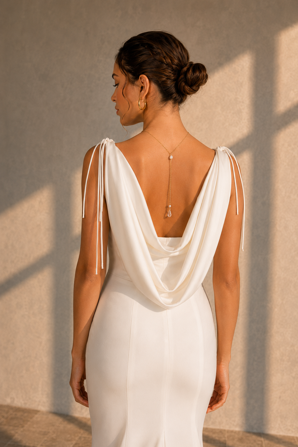 CLARISSE - BÉNITIER 271 - MS C267 femme dans une robe de mariée sirène glamour et son bénitier assortie