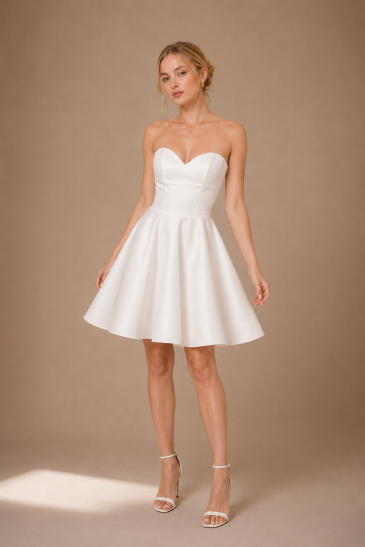 femme dans une robe de mariée courte