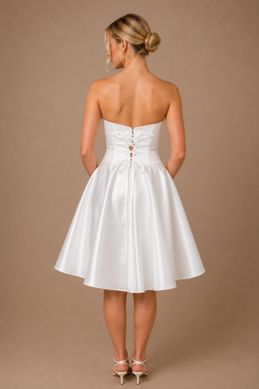 femme dans une robe de mariée courte