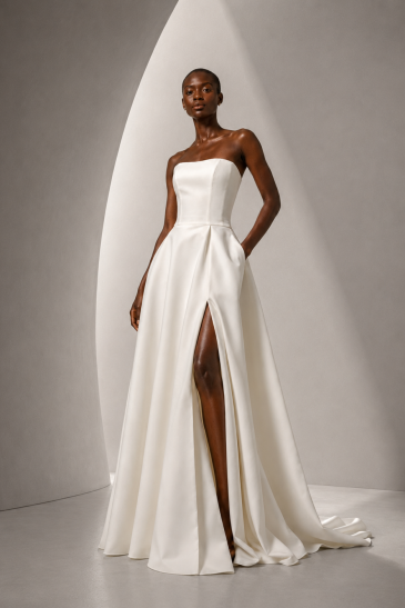 femme dans une robe de mariée épurée et minimaliste
