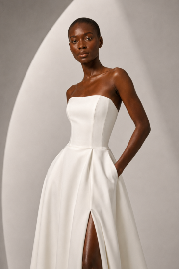 femme dans une robe de mariée épurée et minimaliste