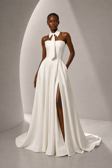 femme dans une robe de mariée épurée et minimaliste