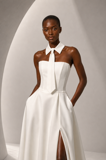 femme dans une robe de mariée épurée et minimaliste
