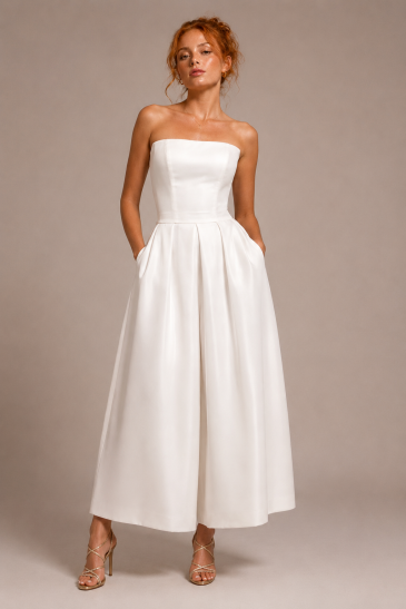 femme avec une tenue de mariage civil pantalon moderne