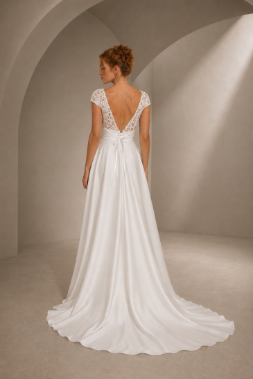 femme dans une robe de mariée A-line bohème en tulle brodé