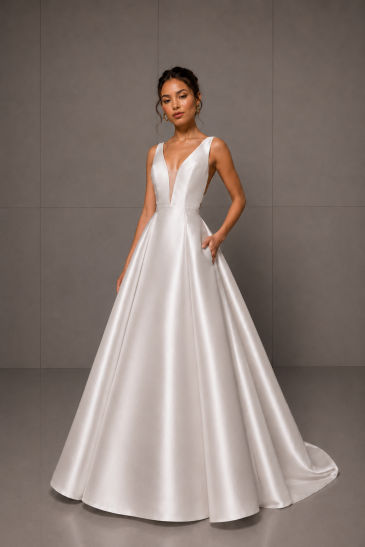femme dans une robe de mariée princesse élégante en mikado