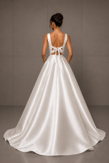 femme dans une robe de mariée princesse élégante en mikado
