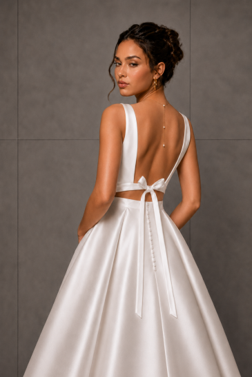 femme dans une robe de mariée princesse élégante en mikado