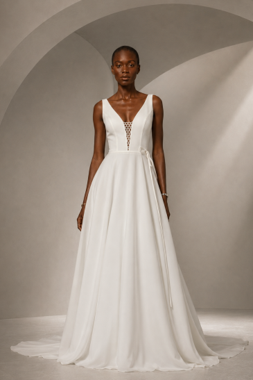 femme dans une robe de mariée épurée et minimaliste