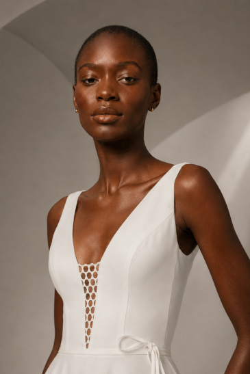 femme dans une robe de mariée épurée et minimaliste