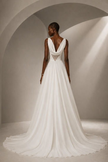 femme dans une robe de mariée épurée et minimaliste