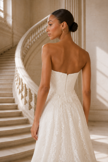 femme dans une robe de mariée sirène dans un château