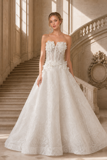 femme dans une robe de mariée princesse en dentelle dans un château