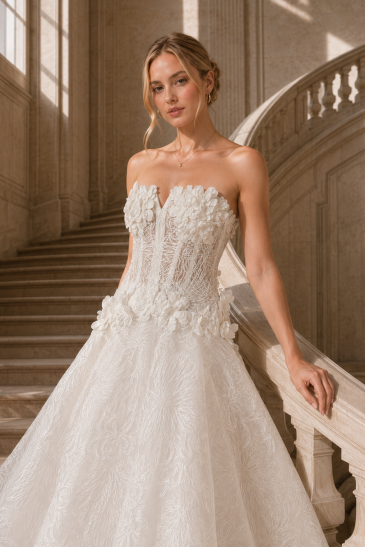 femme dans une robe de mariée princesse en dentelle dans un château