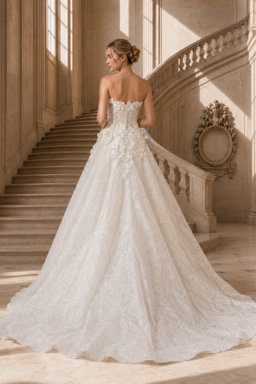 femme dans une robe de mariée princesse en dentelle dans un château