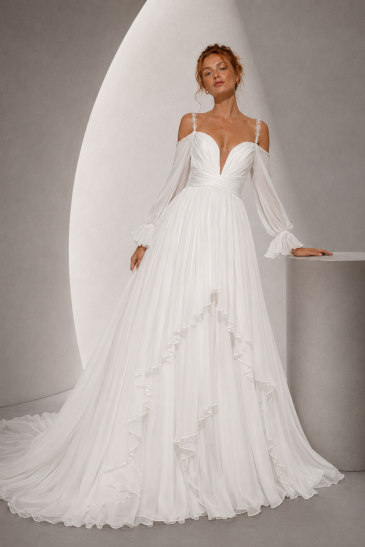 Une robe de mariée bohème chic, réalisée en mousseline