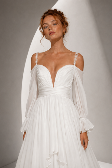 Une robe de mariée bohème chic, réalisée en mousseline