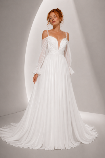 Une robe de mariée bohème chic, réalisée en mousseline