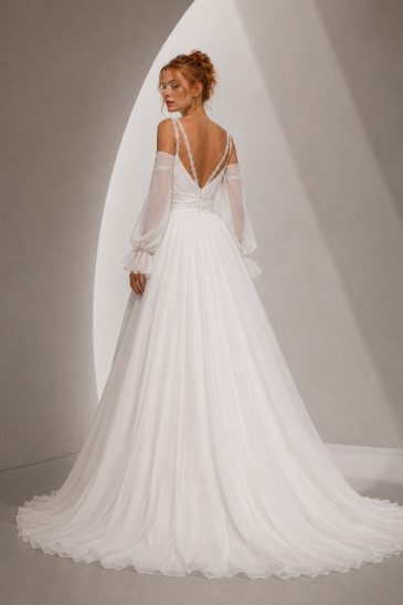 Une robe de mariée bohème chic, réalisée en mousseline