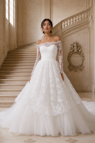femme dans une robe de mariée princesse en dentelle dans un château
