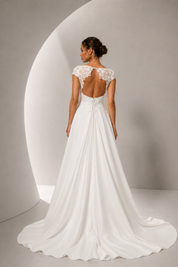 femme dans une robe de mariée A-line bohème en tulle brodé