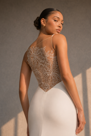femme dans une robe de mariée sirène glamour brillante