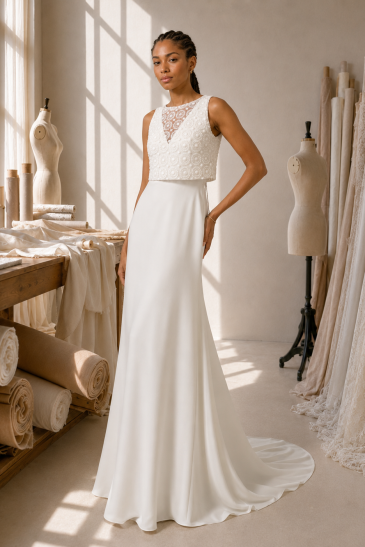 femme dans une robe de mariée simple et élégante