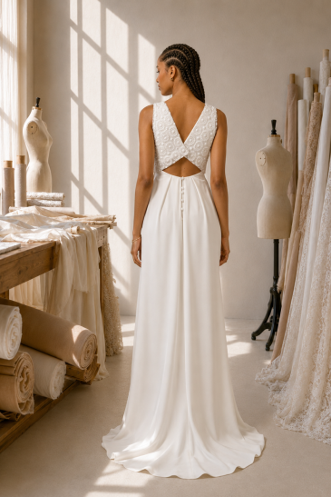femme dans une robe de mariée simple et élégante