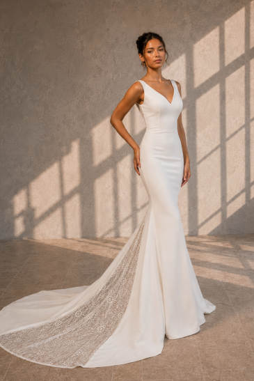 femme dans une robe de mariée sirène glamour brillante