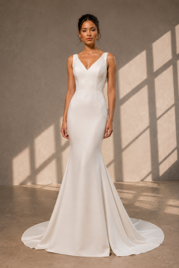 femme dans une robe de mariée sirène glamour brillante