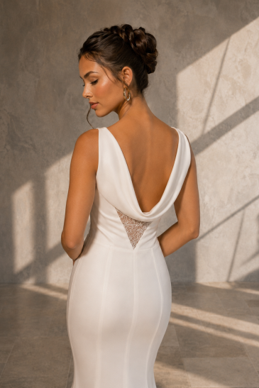 femme dans une robe de mariée sirène glamour brillante