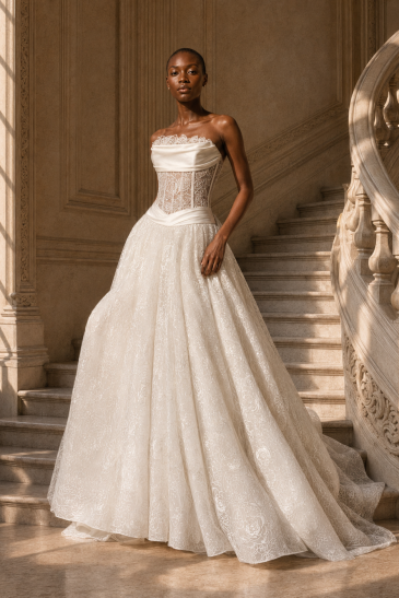 femme dans une robe de mariée princesse en dentelle dans un château