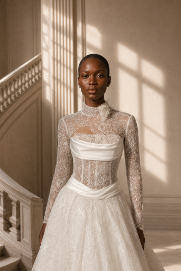 femme dans une robe de mariée princesse en dentelle dans un château
