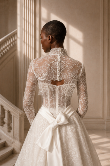 femme dans une robe de mariée princesse en dentelle dans un château