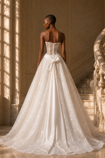 femme dans une robe de mariée princesse en dentelle dans un château