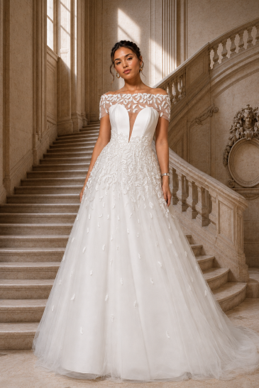 femme dans une robe de mariée princesse en dentelle dans un château