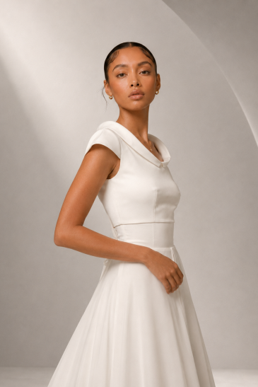 femme dans une robe de mariée épurée et minimaliste