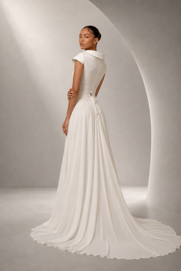 femme dans une robe de mariée épurée et minimaliste