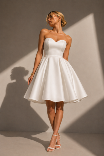 femme dans une robe de mariée courte