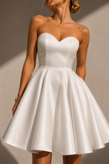 femme dans une robe de mariée courte