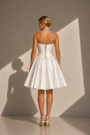femme dans une robe de mariée courte