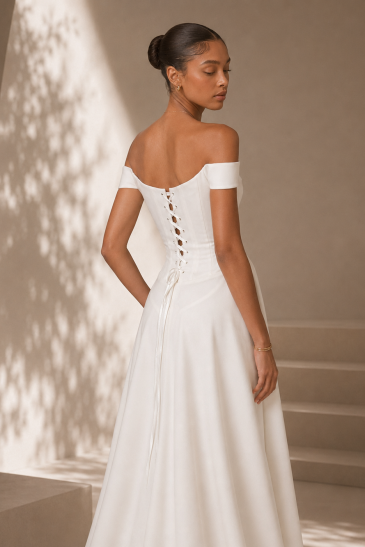 femme avec une tenue de mariage civil pantalon moderne