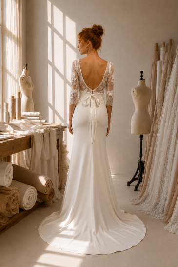 femme dans un ensemble de mariée original et romantique