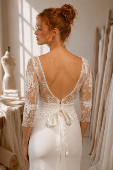 femme dans un ensemble de mariée original et romantique